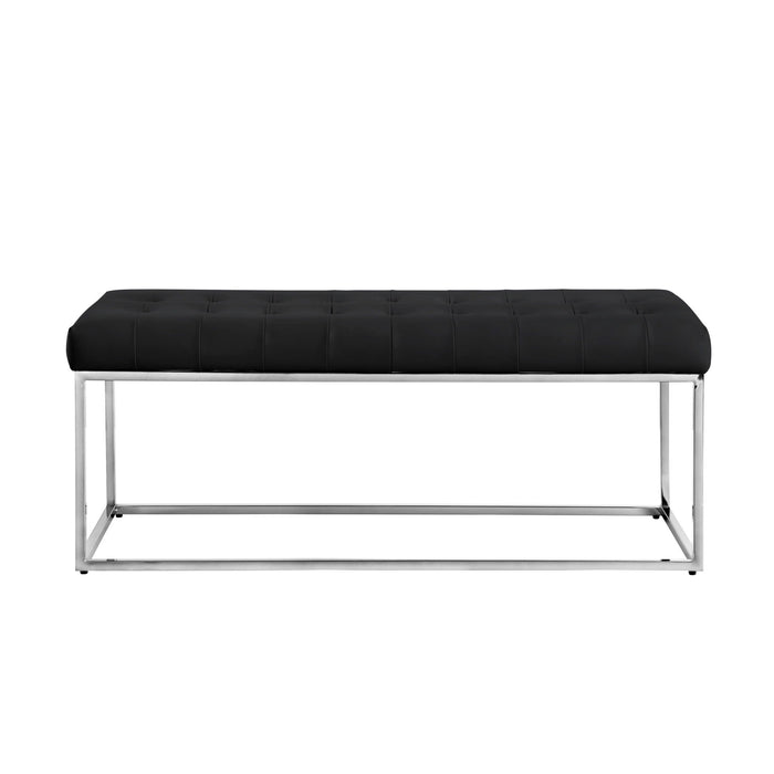 Upholstered Faux Leather Bench - Black / Silver