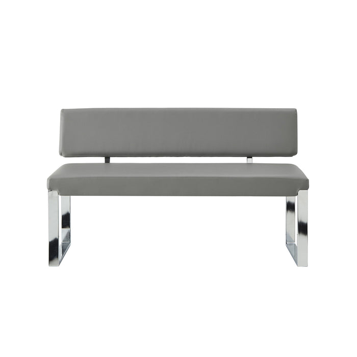 Faux Leather Upholstered Bench - Silver / Gray