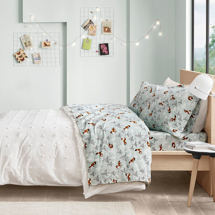 Queen Cozy Soft Novelty Print Sheet Set - Seafoam Foxes