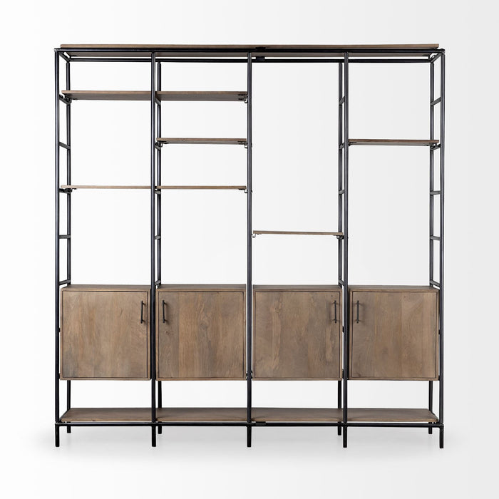 Wood And Metal Multi Shelves Shelving Unit - Medium Brown