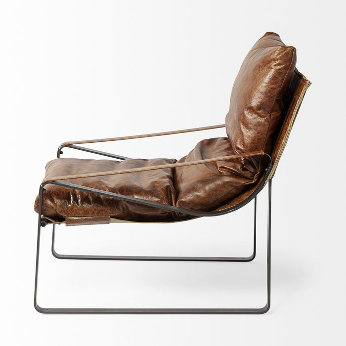 Leather Distressed Lounge Chair - Brown / Black