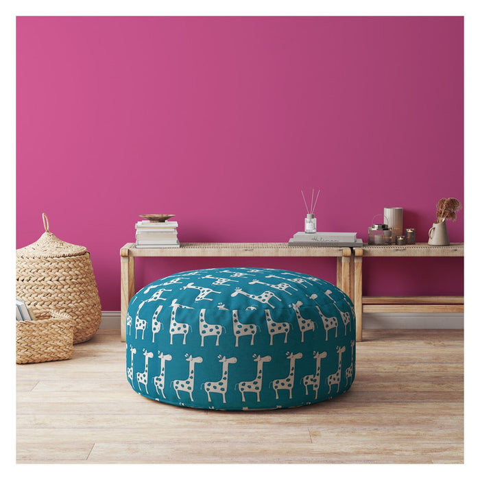 Cotton Round Giraffe Pouf Cover - Blue / White