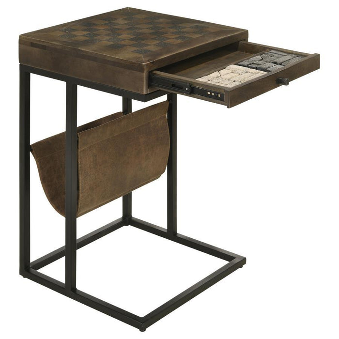 Chessie - 1-Drawer Square Side Table With Leatherette Sling - Tobacco And Black - Simple Home Plus