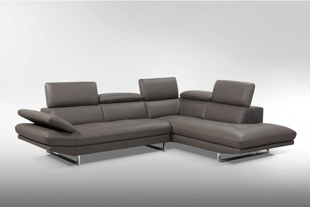 Dark Genuine Leather L Shaped Two Piece Sofa And Chaise Sectional - Gray