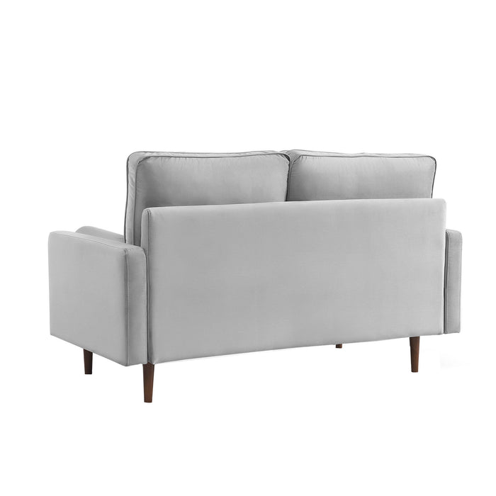 Velvet Sofa And Toss Pillows With Dark Brown Legs - Gray