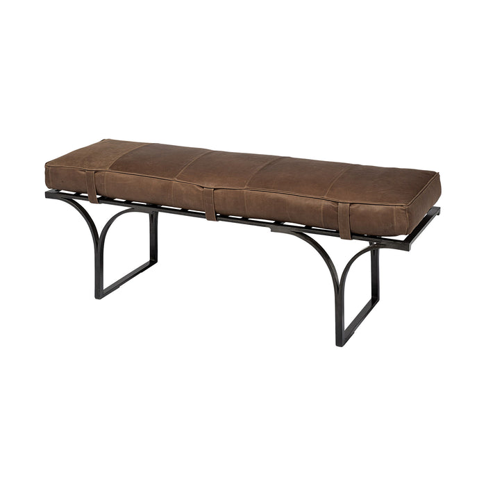 Upholstered Genuine Leather Bench - Brown / Black