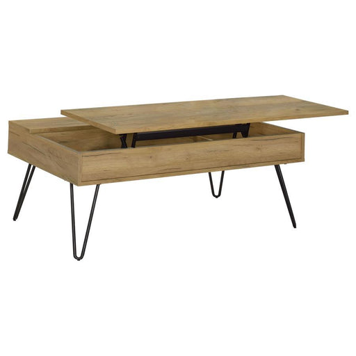 Fanning - Lift Top Storage Coffee Table - Golden Oak And Black - Simple Home Plus