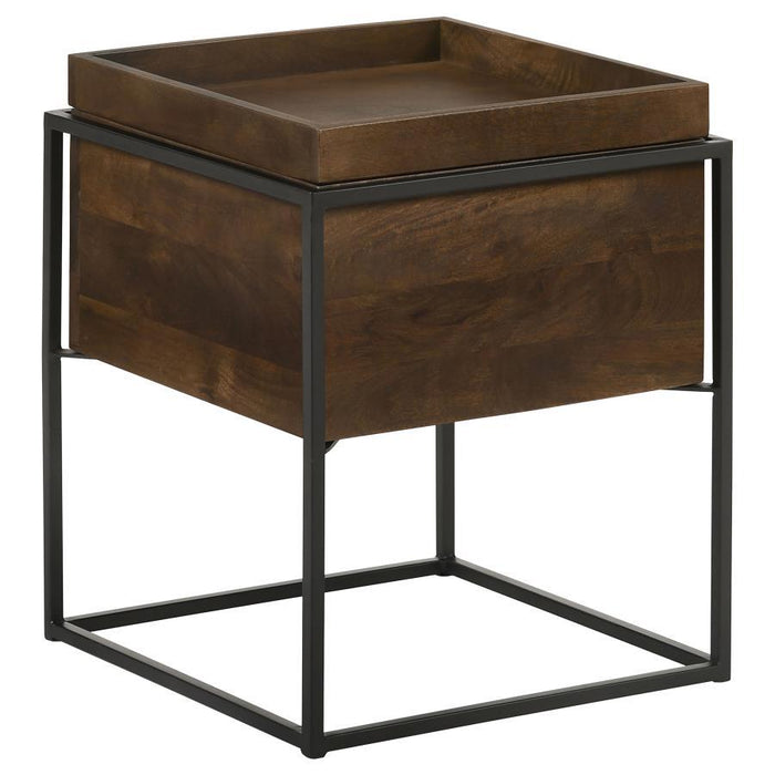 Ondrej - Square Accent Table With Removable Top Tray - Dark Brown And Gunmetal - Simple Home Plus