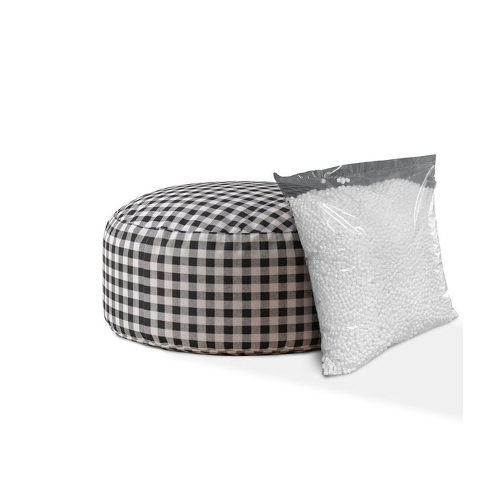 Cotton Round Gingham Pouf Cover - Black / Gray