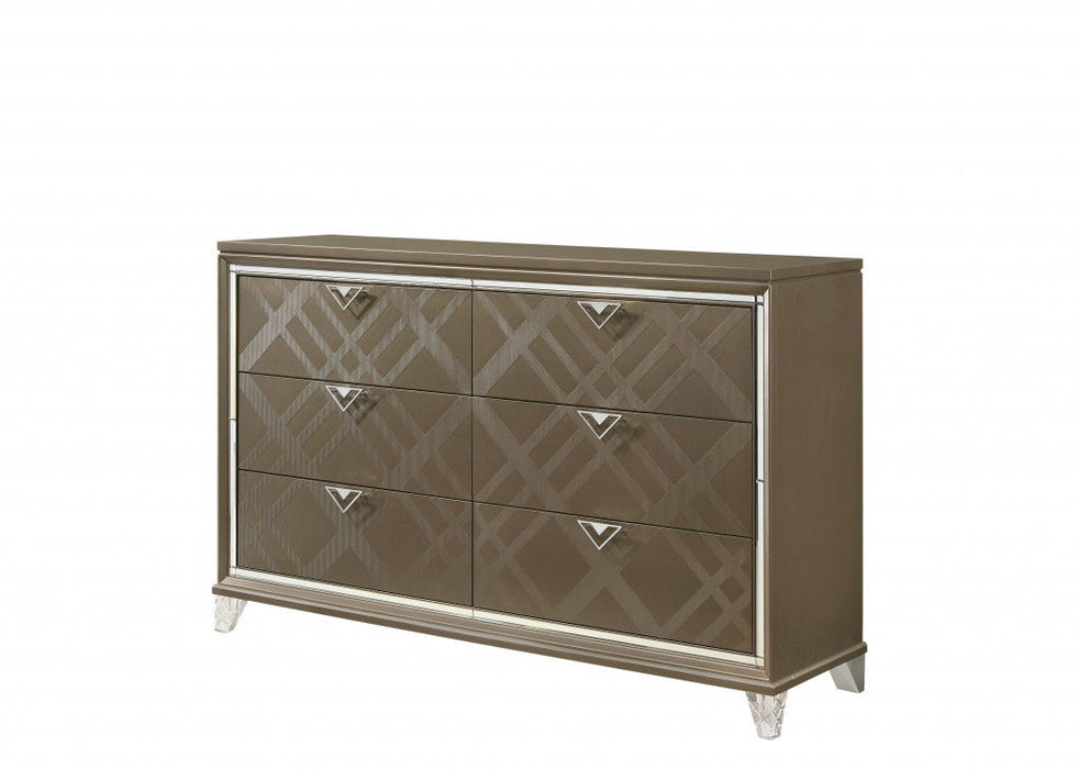 Solid Wood Six Drawer Double Dresser - Champagne