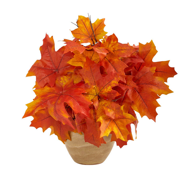 16" Autumn Maple Leaf Artificial Plant in Decorative Planter