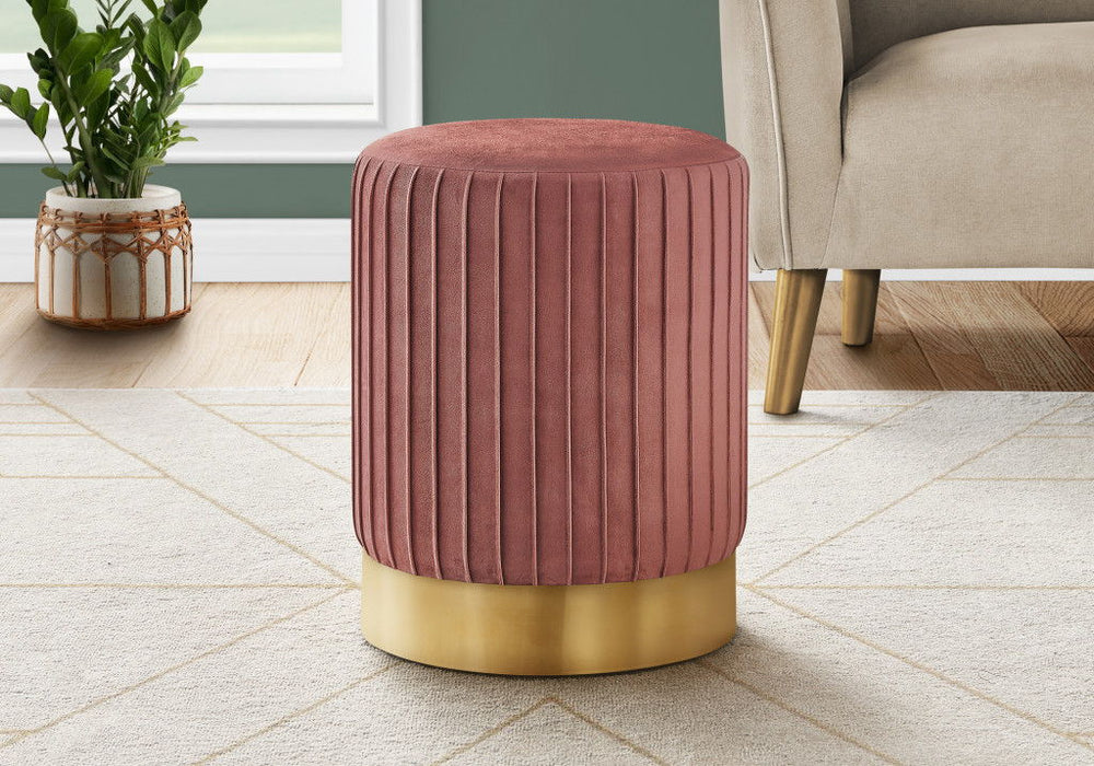 Velvet Round Ottoman - Pink / Gold