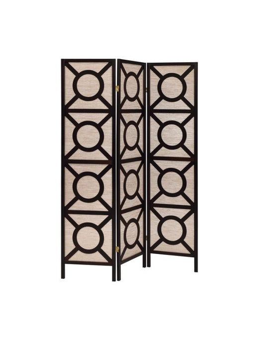 Vulcan - 3-Panel Geometric Folding Screen Tan And - Cappuccino - Simple Home Plus