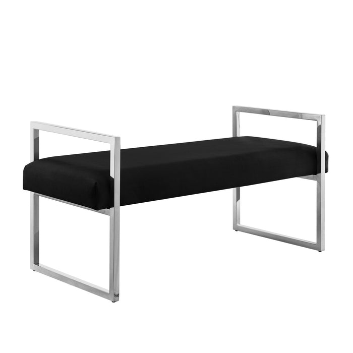 Upholstered Velvet Bench - Black / Silver