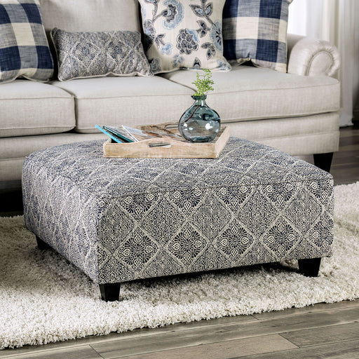 Nash - Ottoman - Ivory / Navy - Simple Home Plus