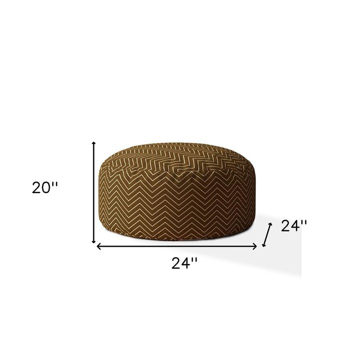 Cotton Round Chevron Pouf Ottoman - Brown