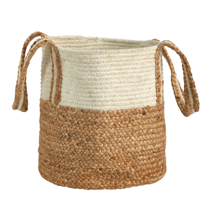 14" Boho Chic Basket Natural Cotton and Jute with Handles