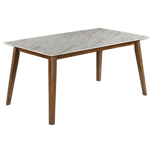 Everett - Faux Marble Top Dining Table - Natural Walnut And White - Simple Home Plus