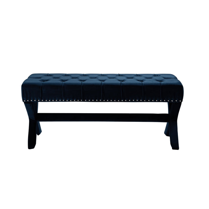 Upholstered Velvet Bench - Dark Blue