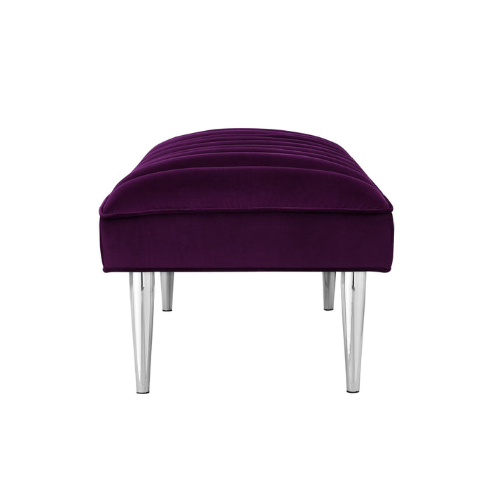 Velvet Upholstered Bench - Purple / Silver