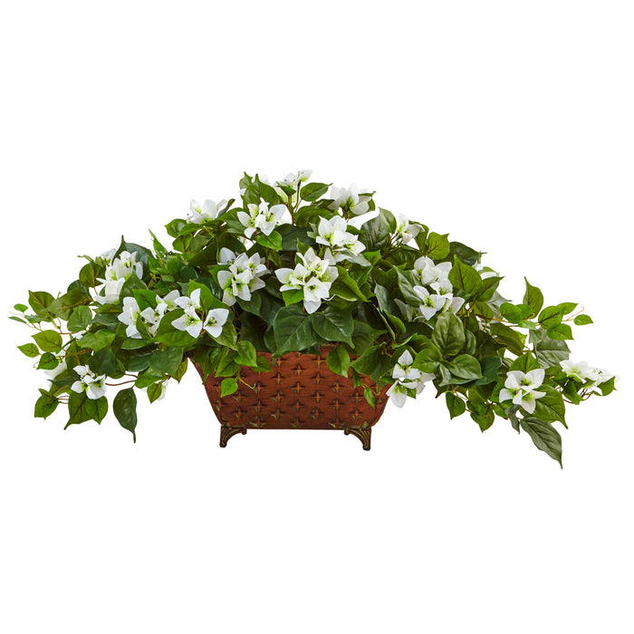 17" Bougainvillea Artificial Plant in Metal Planter