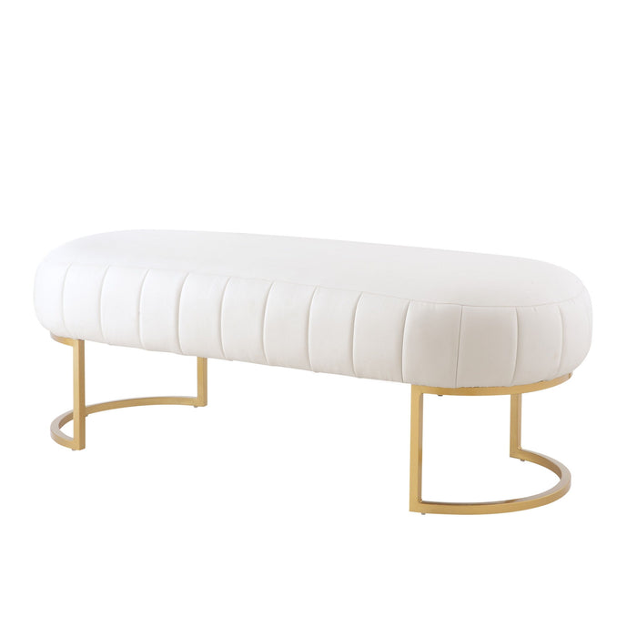 Upholstered Faux Leather Bench - Gold / White