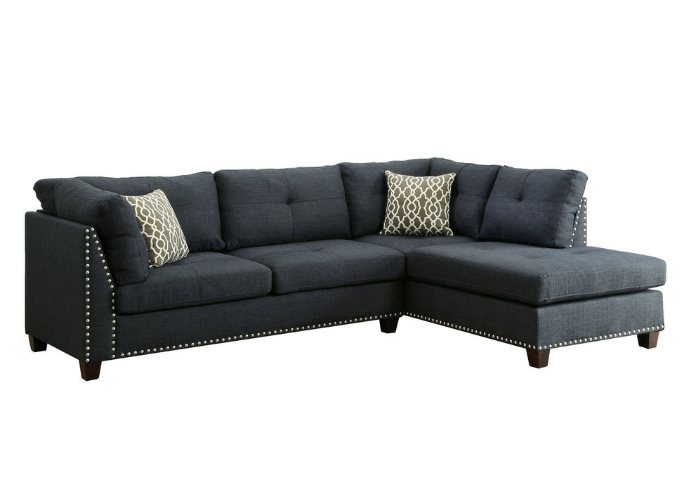 Linen L Shaped Two Piece Sofa And Chaise - Blue