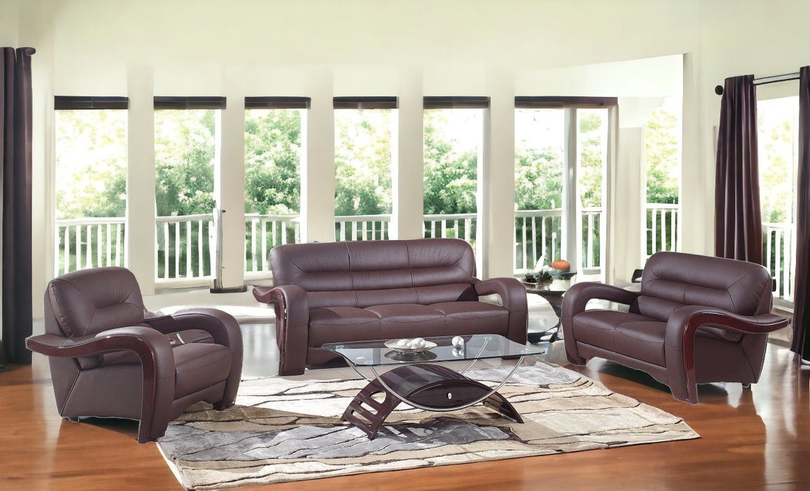 Three Piece Indoor Genuine Leather Six Person Seating Set - Brown