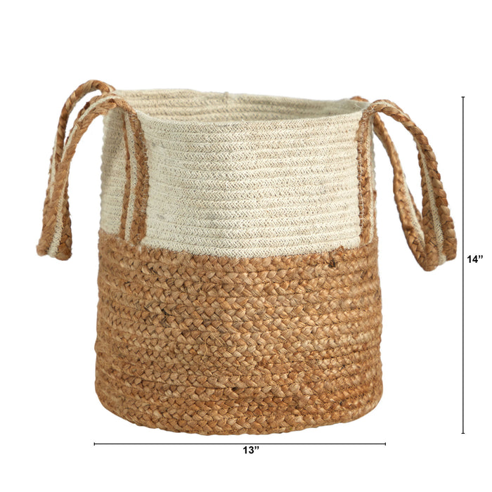 14" Boho Chic Basket Natural Cotton and Jute with Handles