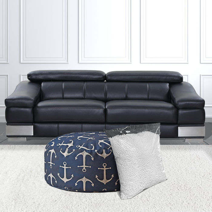 Twill Round Anchor Pouf Ottoman - Blue / Gray