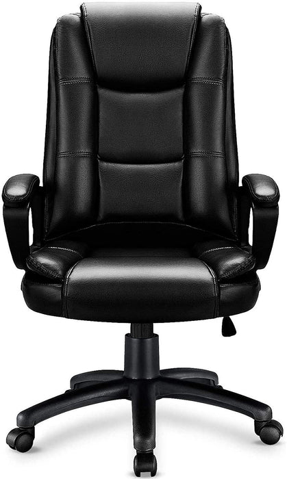 Faux Leather Seat Adjustable Executive Chair Back Steel Frame - Black