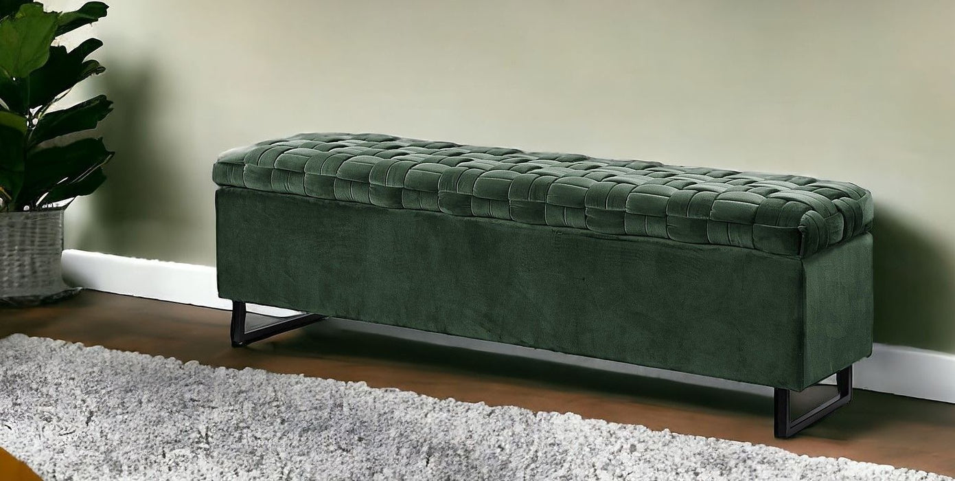 Upholstered Velvet Bench With Flip Top - Hunter Green