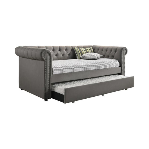 Kepner - Tufted Upholstered Day Bed With Trundle - Gray - Simple Home Plus