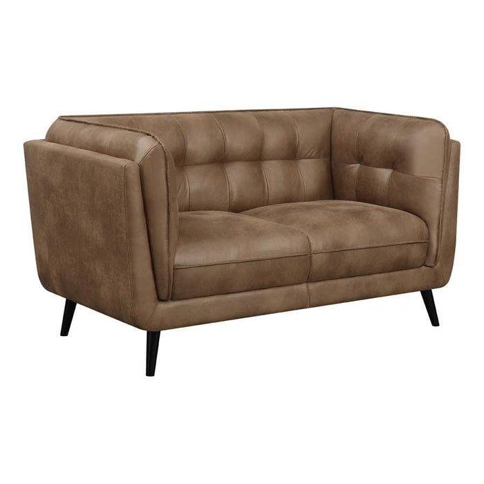 Thatcher - Upholstered Button Tufted Loveseat - Brown - Simple Home Plus