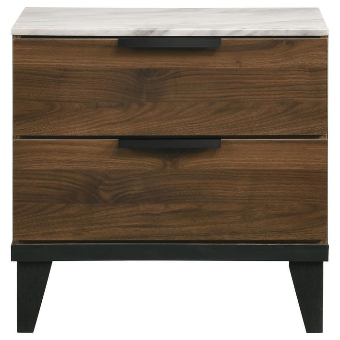 Mays - 2-Drawer Nightstand With Faux Marble Top - Walnut Brown - Simple Home Plus