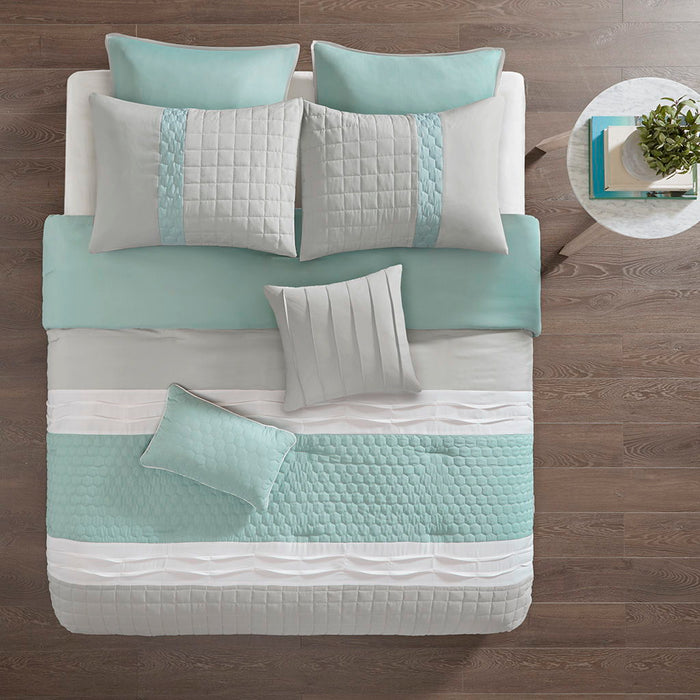 Tinsley - California King 8 Piece Comforter Set - Seafoam / Gray