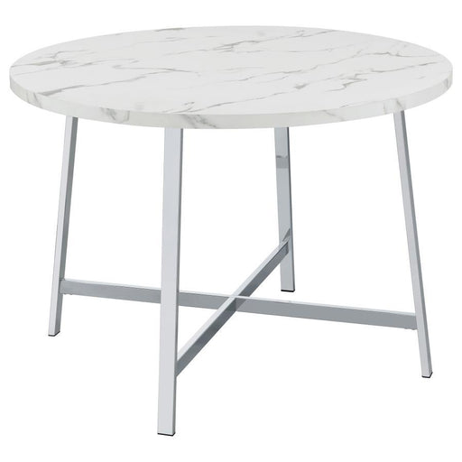 Alcott - Round Faux Carrara Marble Top Dining Table - Chrome - Simple Home Plus