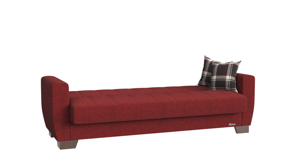 Chenille Sleeper Sleeper Sofa And Toss Pillows With Brown Legs - Burgundy