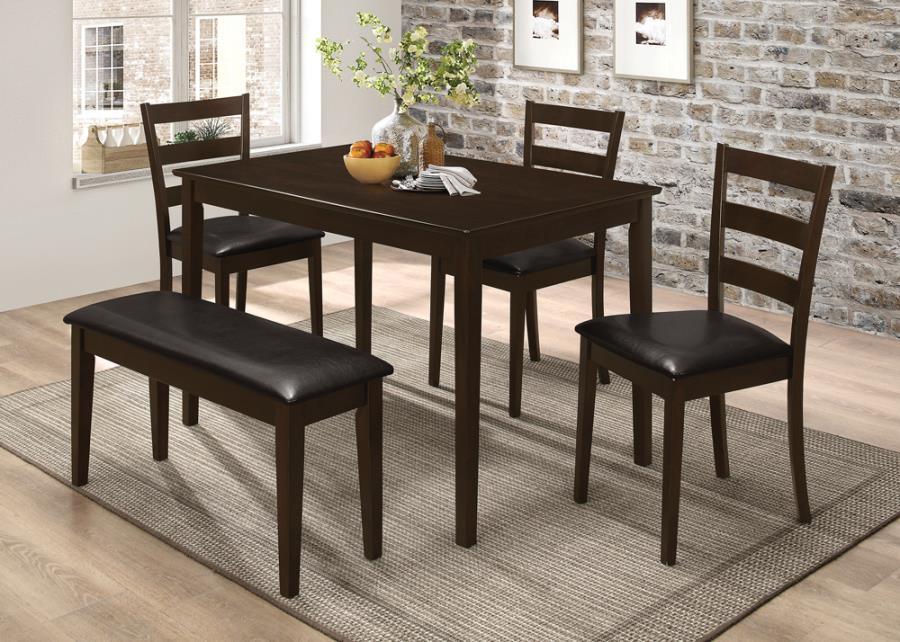 Guillen - 5 Piece Dining Set With Bench - Cappuccino And Dark Brown - Simple Home Plus