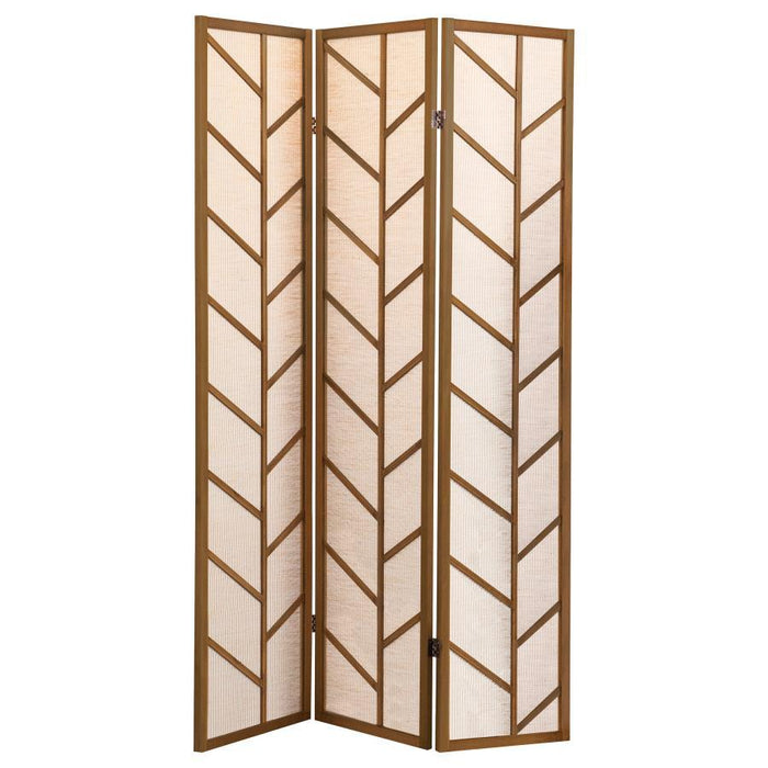 Mila - Foldable 3-Panel Screen - Walnut And Linen - Simple Home Plus