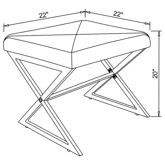 Rita - X-Cross Square Ottoman - White And Chrome - Simple Home Plus