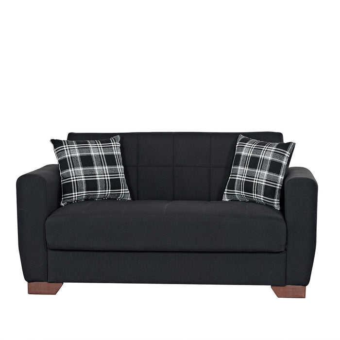 Chenille Futon Convertible Sleeper Love Seat With Storage And Toss Pillows - Black Brown