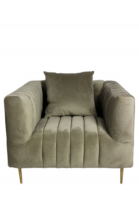 Velvet And Gold Solid Color Lounge Chair - Beige