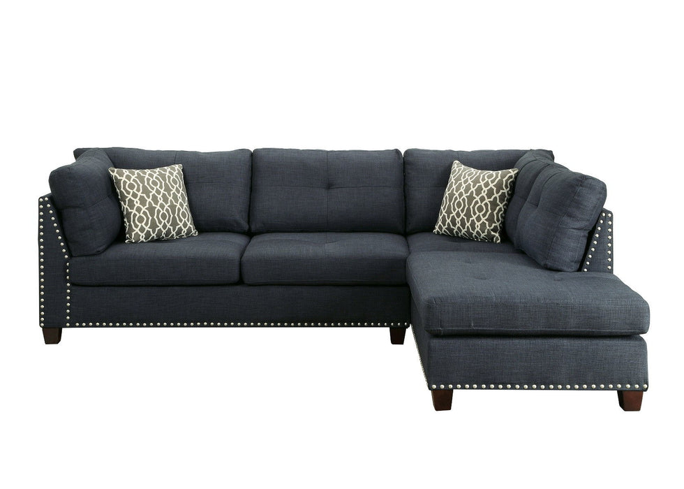 Linen L Shaped Two Piece Sofa And Chaise - Blue