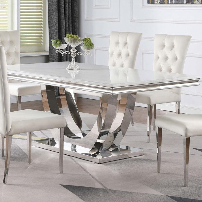 Kerwin - Rectangle Faux Marble Top Dining Table - White And Chrome - Simple Home Plus