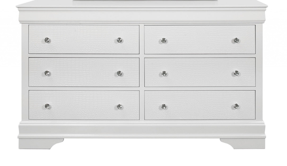 Solid Wood Six Drawer Double Dresser - Metallic White