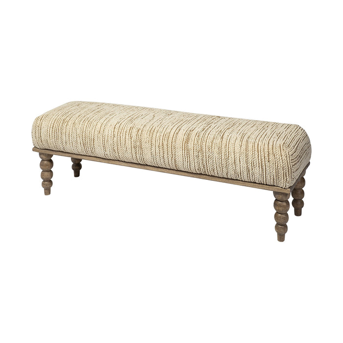 Wood Upholstered Polyester Blend Bench - Cream / Brown