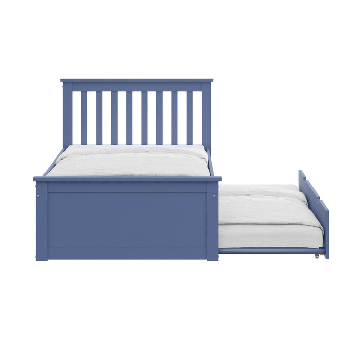 Solid Wood Twin Bed With Pull Out Trundle - Blue