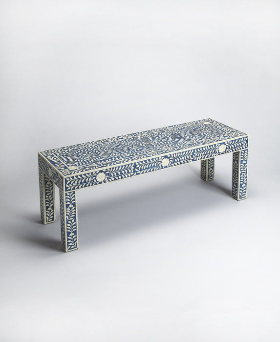 Bone Inlay Bench - Blue / Ivory