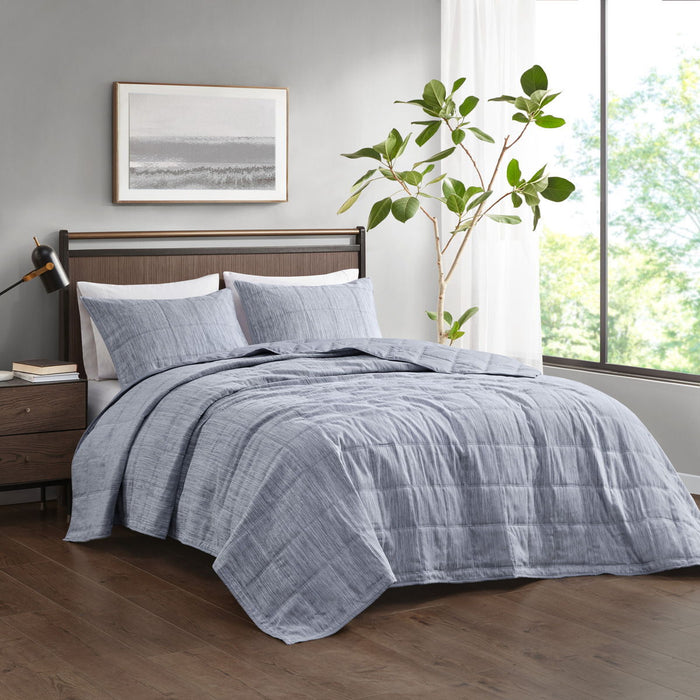 Guthrie - 3 Piece King Striated Cationic Dyed Oversized Quilt Set - Blue